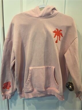 Light Pink Hooded Sweatshirt with Orange Palm Accent
